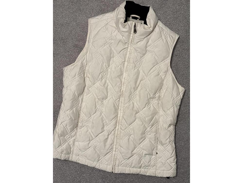 Eddie Bauer Down Filled Cream Quilted Sleeveless Vest with Stand Collar